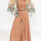 Aratta - Mariah Wide Leg Pants With Sequin Embroidered Floral Trim On Waistband