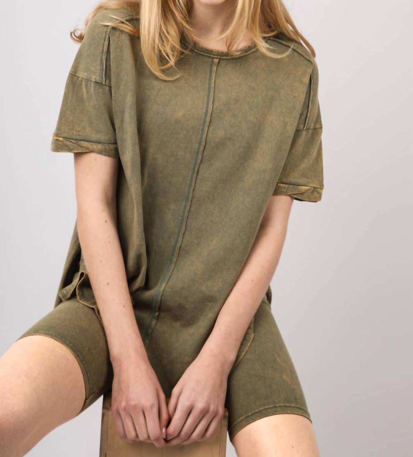 Very J - Washed Stretchy Knit Activewear Top & Shorts