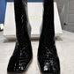 Good American - Women's Square Toe Croc Patent Leather Boots