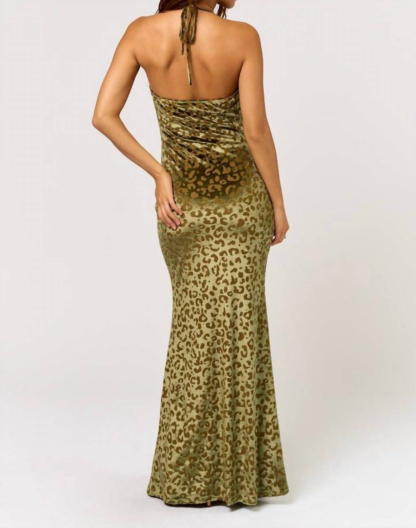 Blue Blush - Halter Leopard Print Maxi Dress