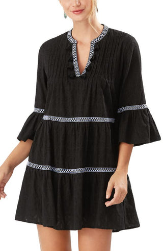 Tommy Bahama Embroidered Cotton Tier Cover-Up Dress - Black