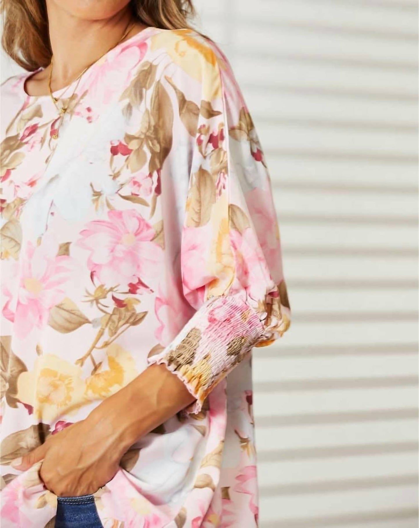 Double Take - Floral Elegance Soft Fabric Blouse