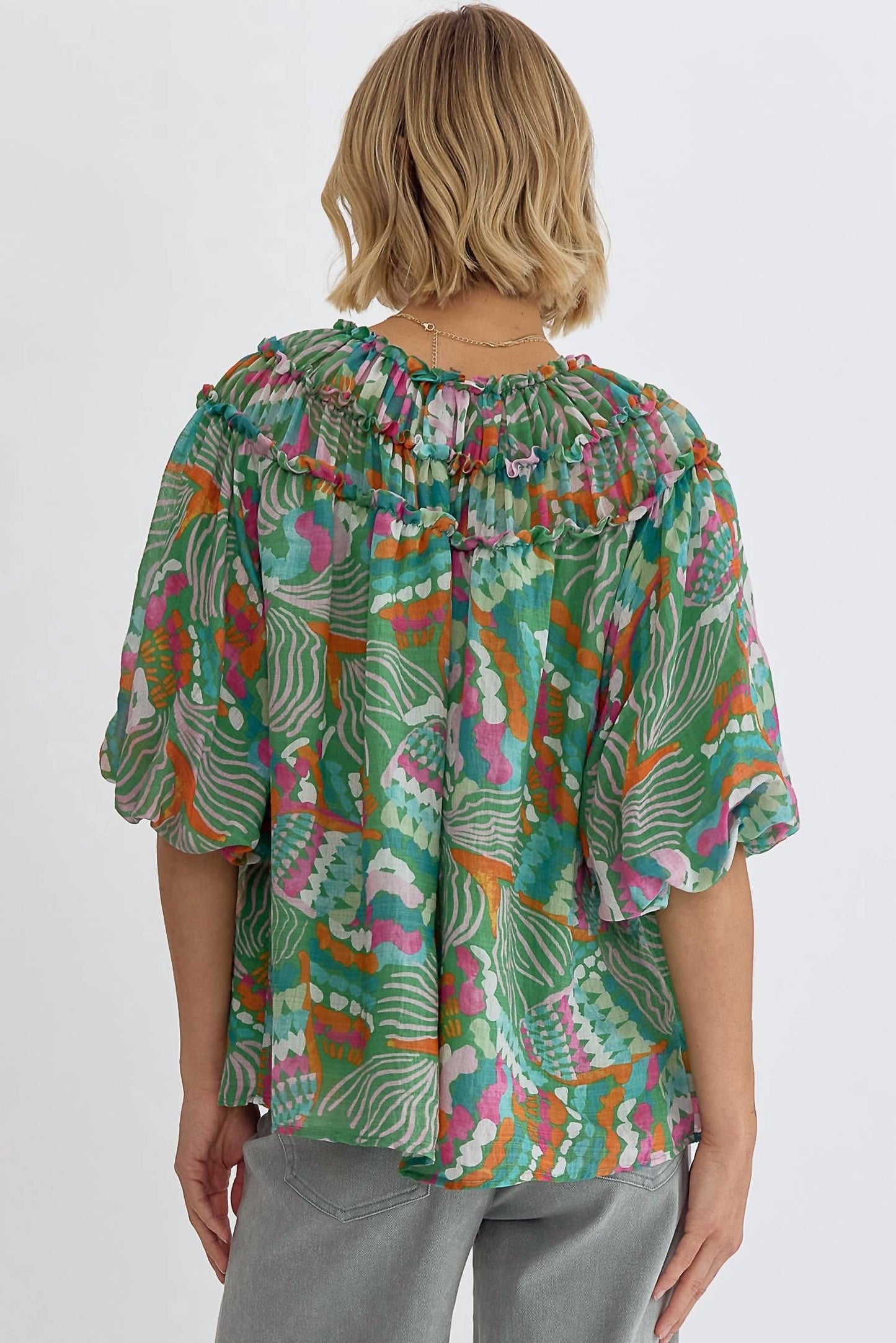 Entro - Muticolor Print Half Sleeve Blouse Top