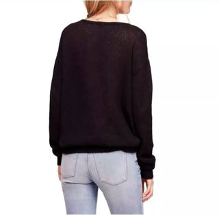 Free People - Free People Pullover Gossamer V-Neck Sweater Black Light Knit