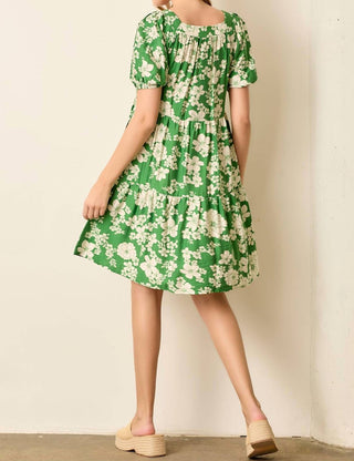 Baevely By Wellmade - Dolly Floral Print Balloon Sleeve Tiered Dress