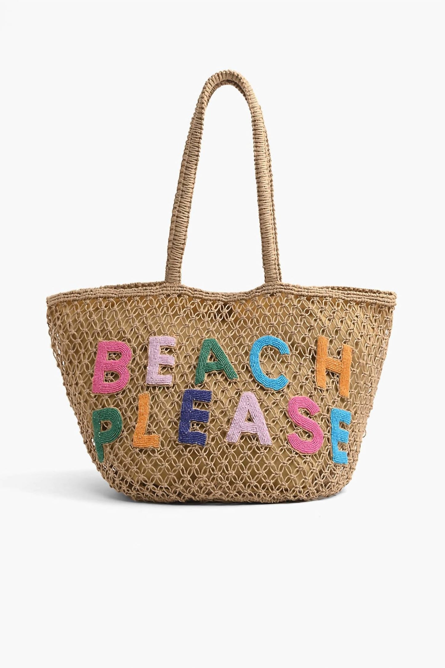 America & Beyond - Women's Beach Please Beaded Macrame Jute Tote