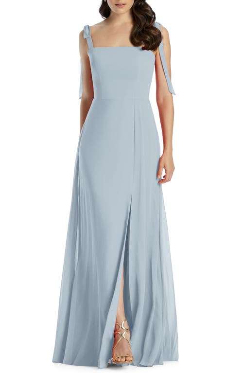 DESSY COLLECTION Womens Light Blue Zippered Slitted Tie Straps Lined Sleeveless Square Neck Full-Length Evening Gown Dress 8