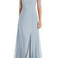 DESSY COLLECTION Womens Light Blue Zippered Slitted Tie Straps Lined Sleeveless Square Neck Full-Length Evening Gown Dress 8