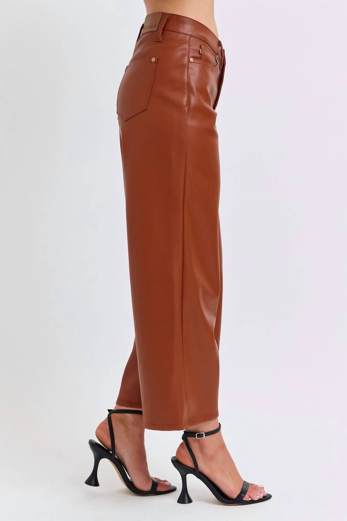 Judy Blue - High Waist Tummy Control Faux Leather Crop Wide Jeans