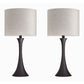 Lenuxe 24" Contemporary Metal Table Lamp Set in Oil Rubbed Bronze with Natural Linen Shade
