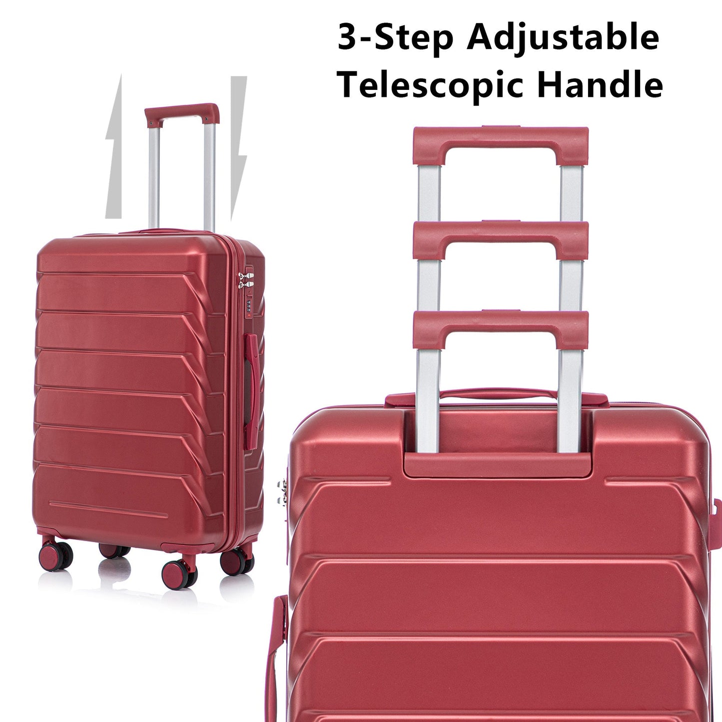 Set 3PCs 20'/24'/28' ABS Spinner Wheel Luggage Wine Red