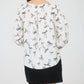 Blu Pepper - Bow Pattern Round Neck Long Sleeve Blouse