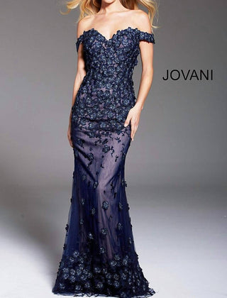 Jovani - Floral Embellished Off Shoulder Evening Dress