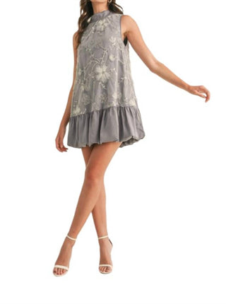 &Merci - Embellished Mixed Media Bubble Hem Mini Dress