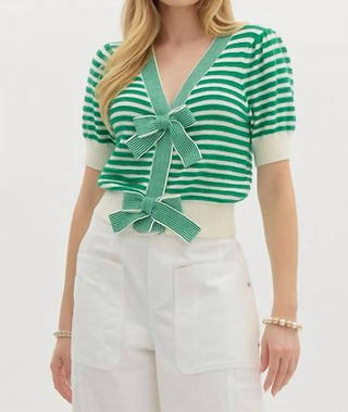 Entro - Julian Stripe Bow Front Knit Top