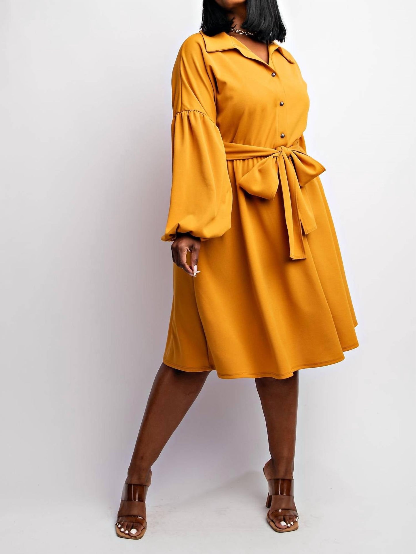 The Curve La - Plus Size Button Front Fit And Flare Dress With Pockets