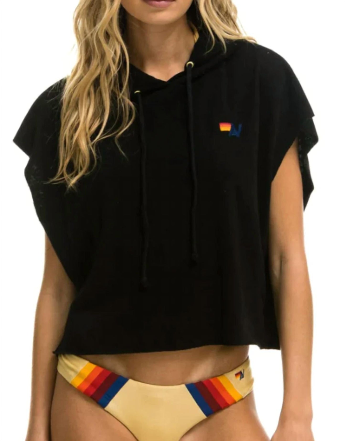 Aviator Nation - Logo Embroidery Sleeveless Crop Hoodie
