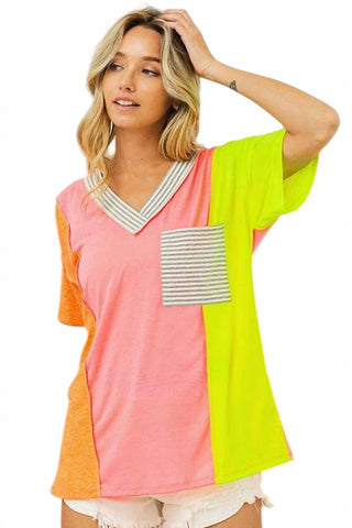 Bibi - Women's Color Block V-Neck Top