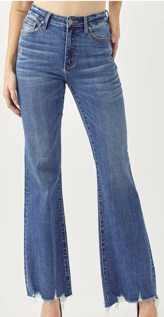 Risen - Mid Rise Raw Hem Jeans
