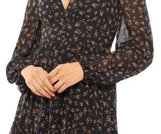 Ieena For Mac Duggal - Floral Ruffles Tiered Long Sleeve Maxi Dress