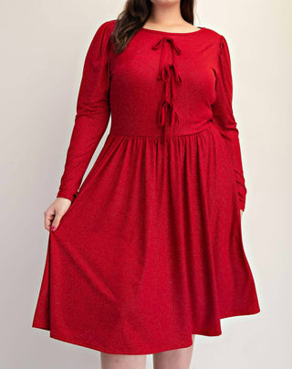 The Curve La - Plus Size Glitter Knit Flare Dress With Bow Details