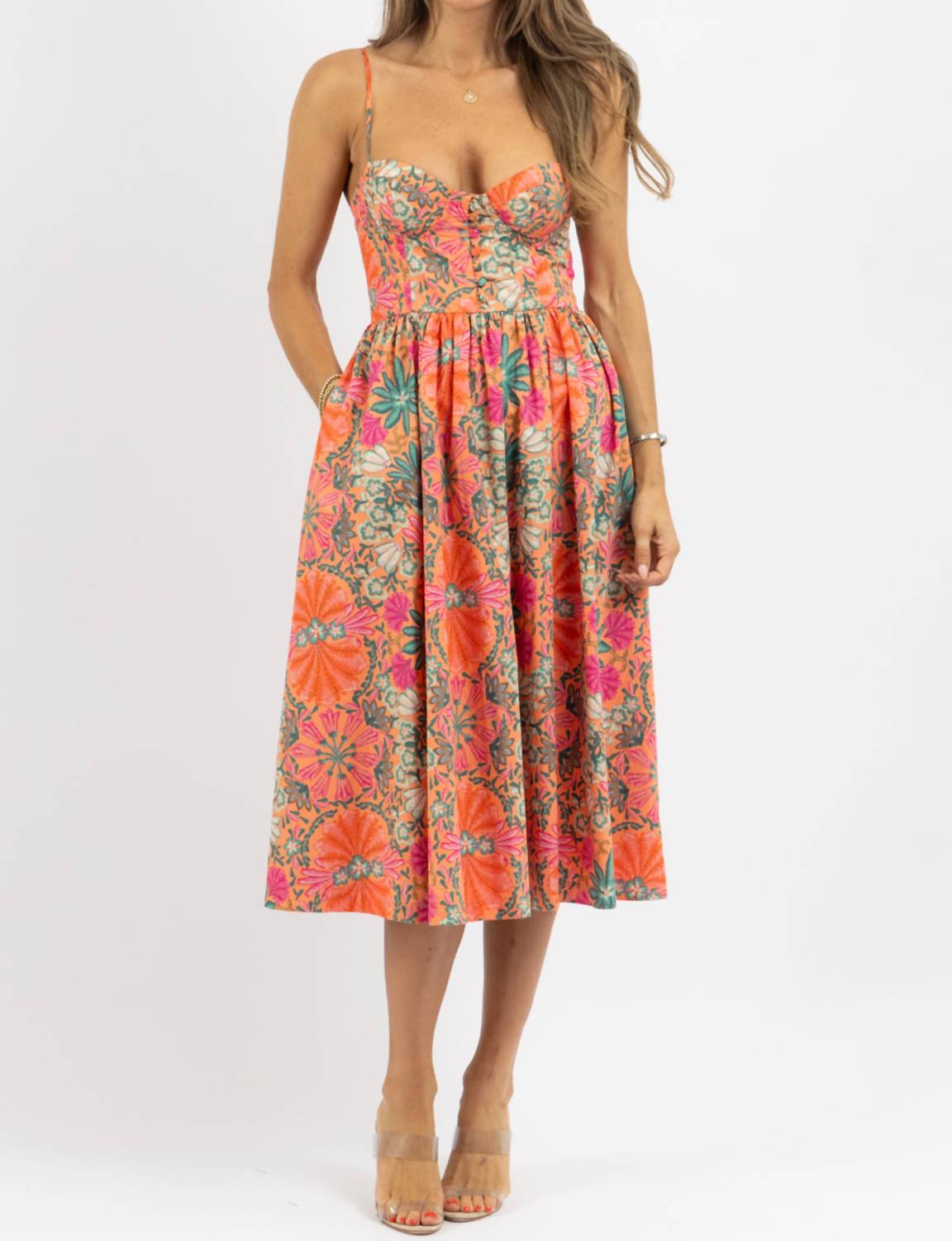 Olivaceous - Blossom Print Midi Dress