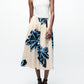 Zara - Bold Floral Print A-line Midi Skirt