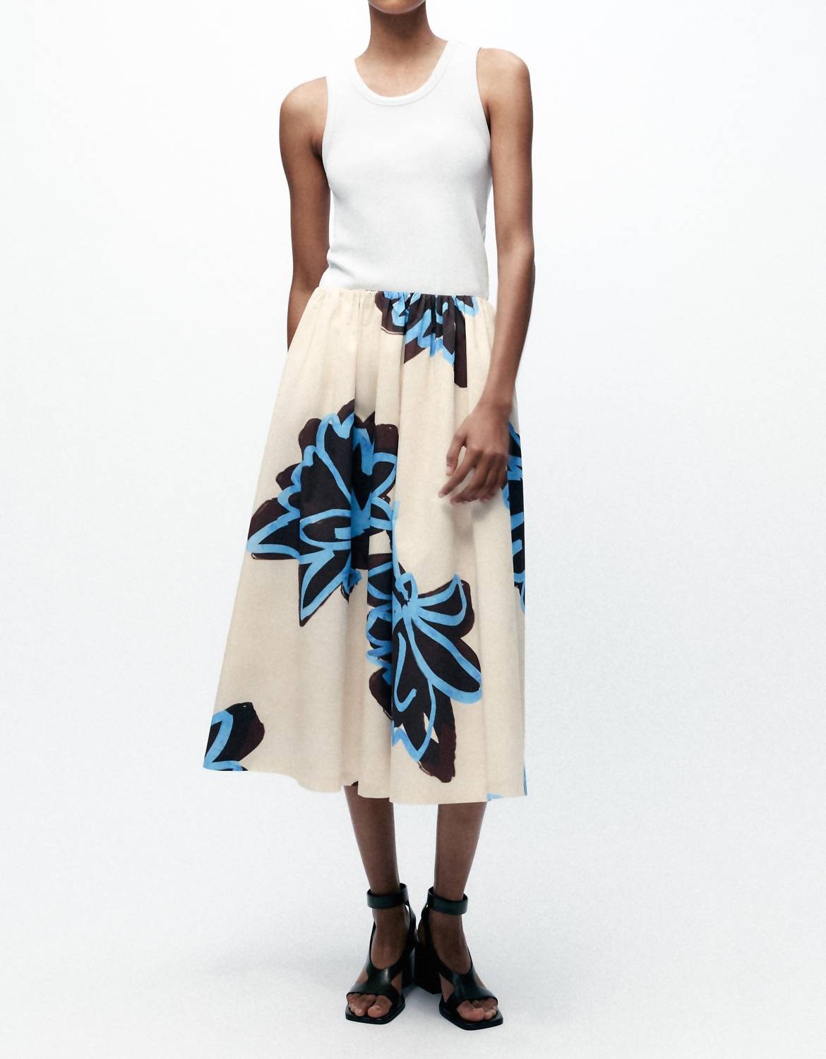 Zara - Bold Floral Print A-line Midi Skirt