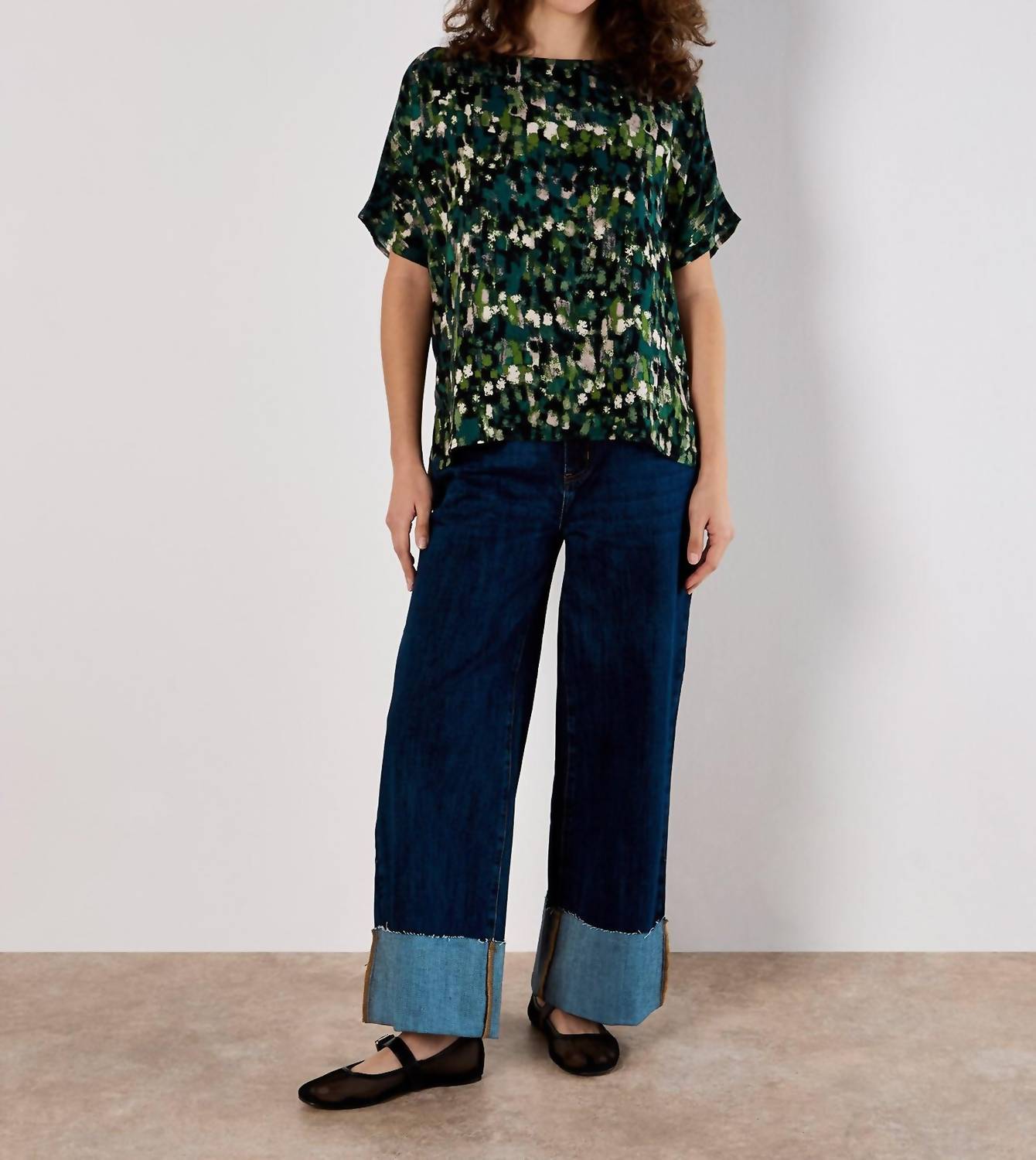 Apricot - Abstract Brushstroke Woven Top