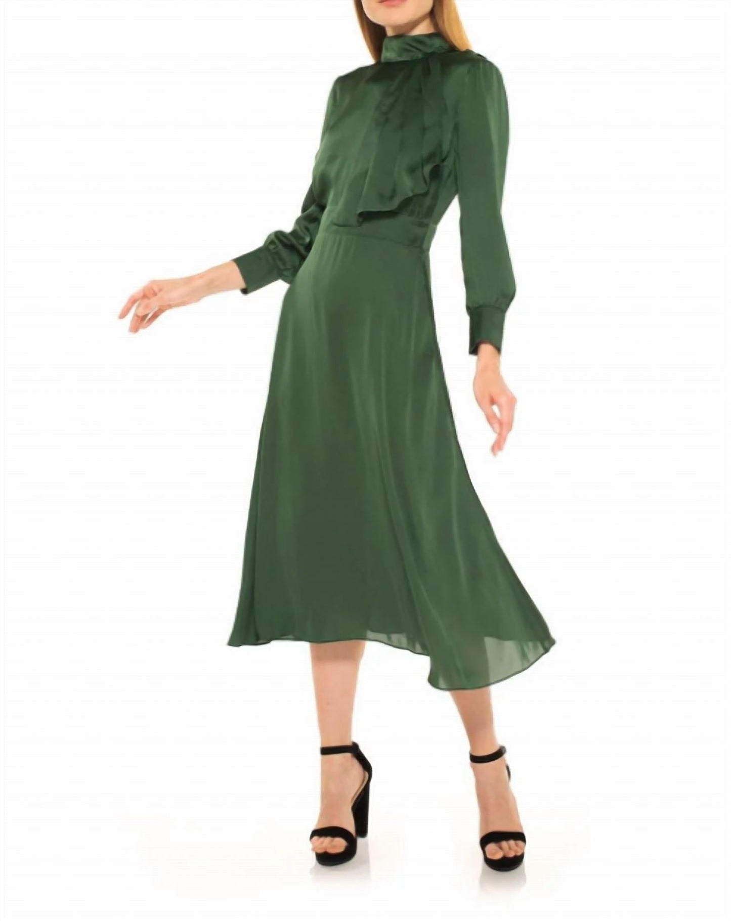 Alexia Admor - Alexia Admor Brooklyn Midi Dress Green satin Mick Neck Tie