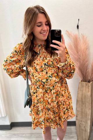 Entro - Floral Tiered Dress With Smocking