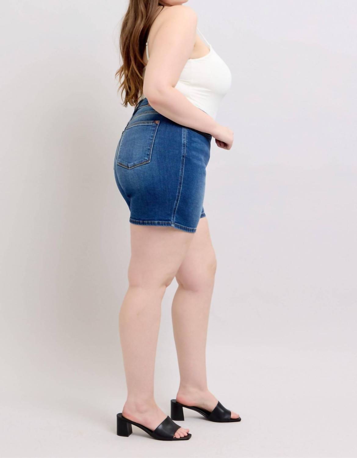 Judy Blue - High Rise Two Button Mid Length Dad Denim Short