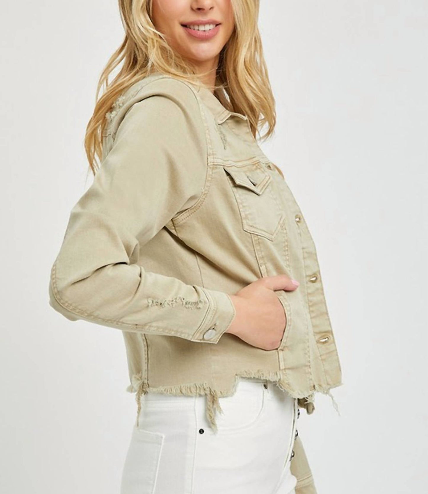 Risen - Curvy Irregular Frayed Hem Jacket