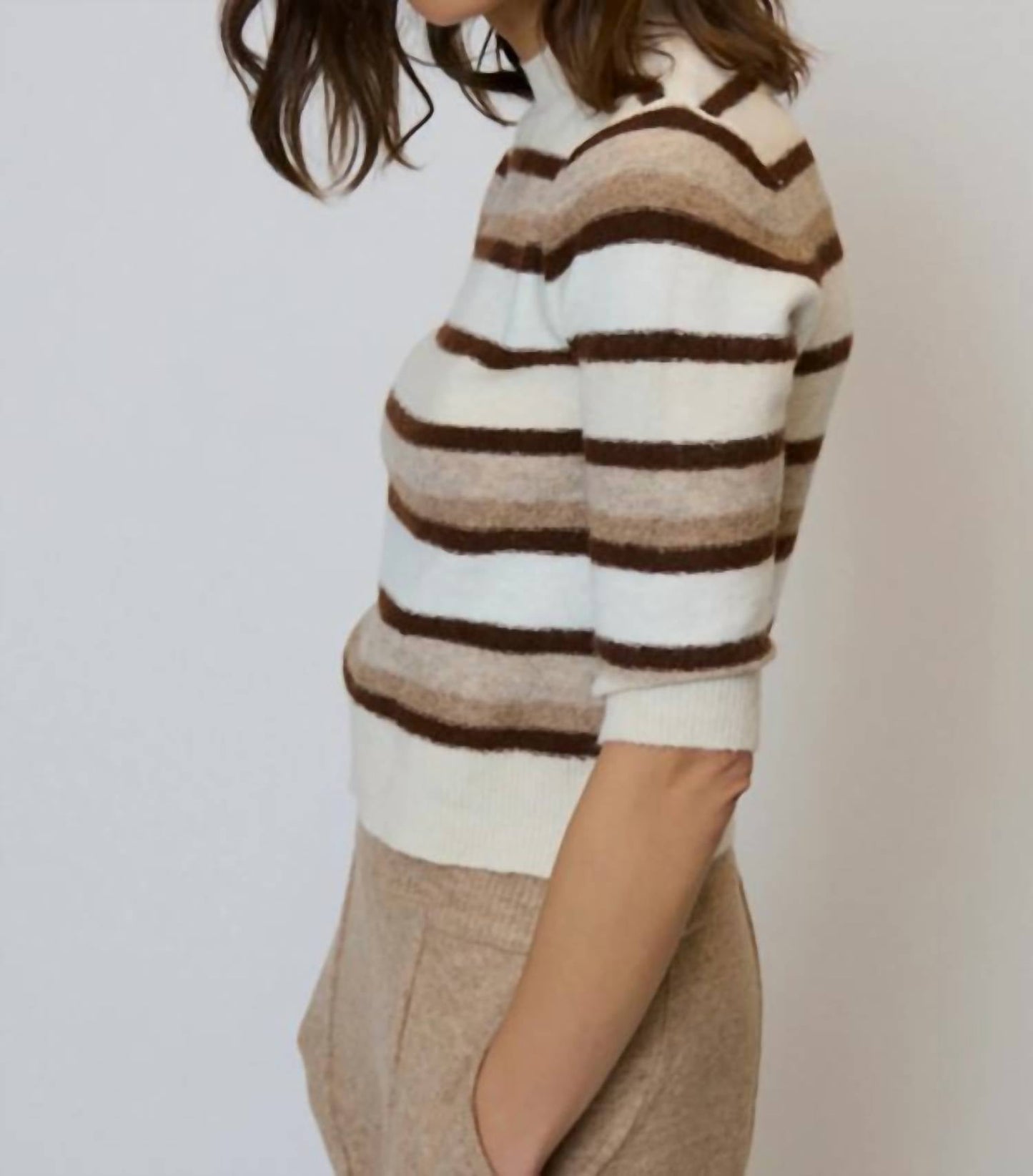 Central Park West - Ash Striped Half Sleeve Crew Sweater