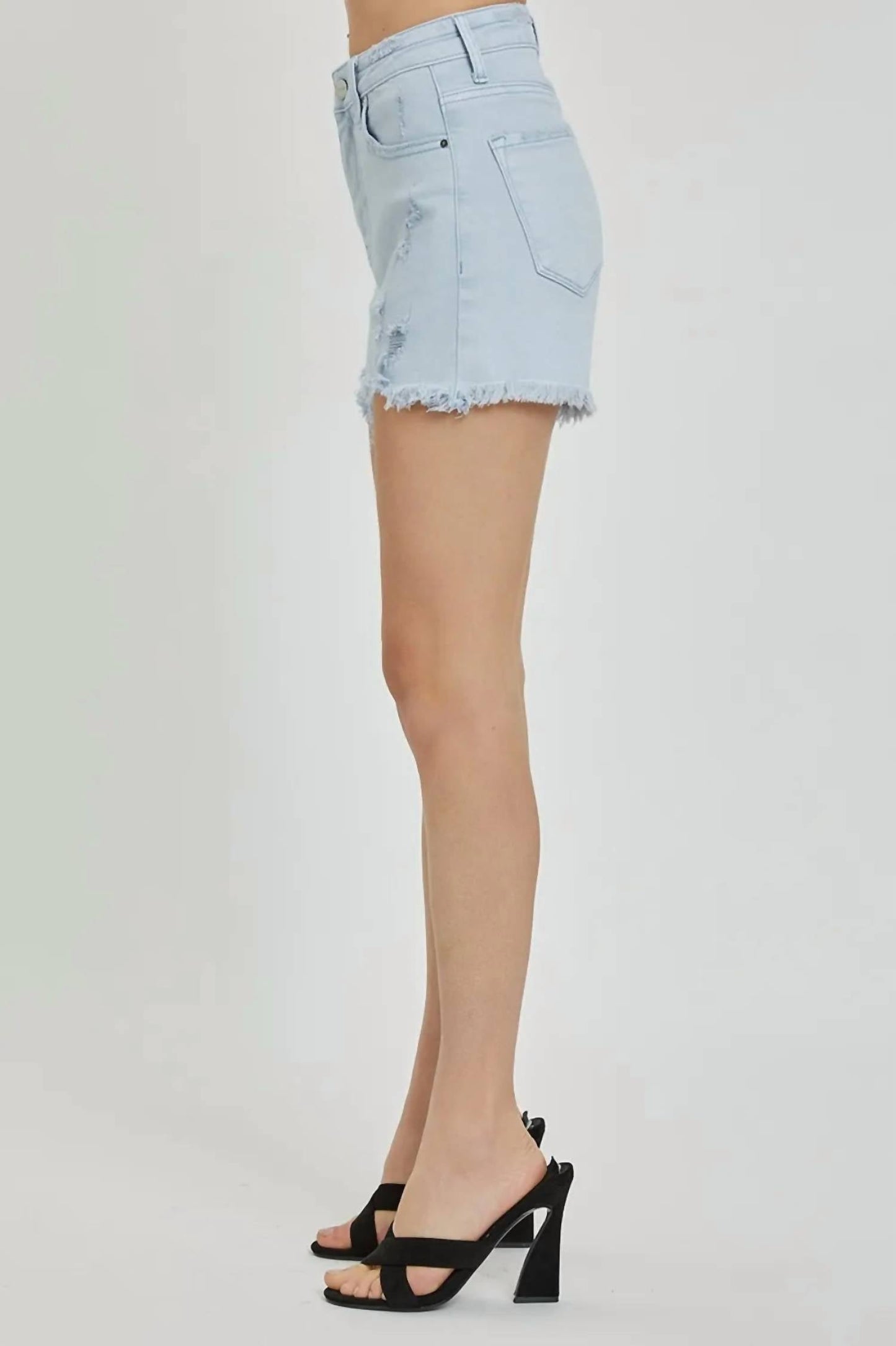 Risen - Full Size High Rise Distressed Detail Denim Shorts