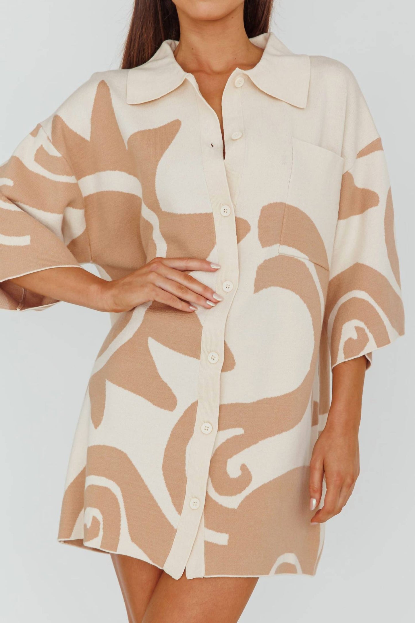 Moda Borboleta - Button Up Knit Shirt Dress