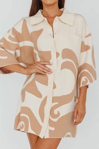 Moda Borboleta - Button Up Knit Shirt Dress