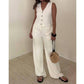 Et Clet - Textured Vest Top And Wide Leg Pants Sets
