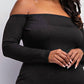 The Curve La - Plus Size Off Shoulder Metallic Knit Dress With Slit
