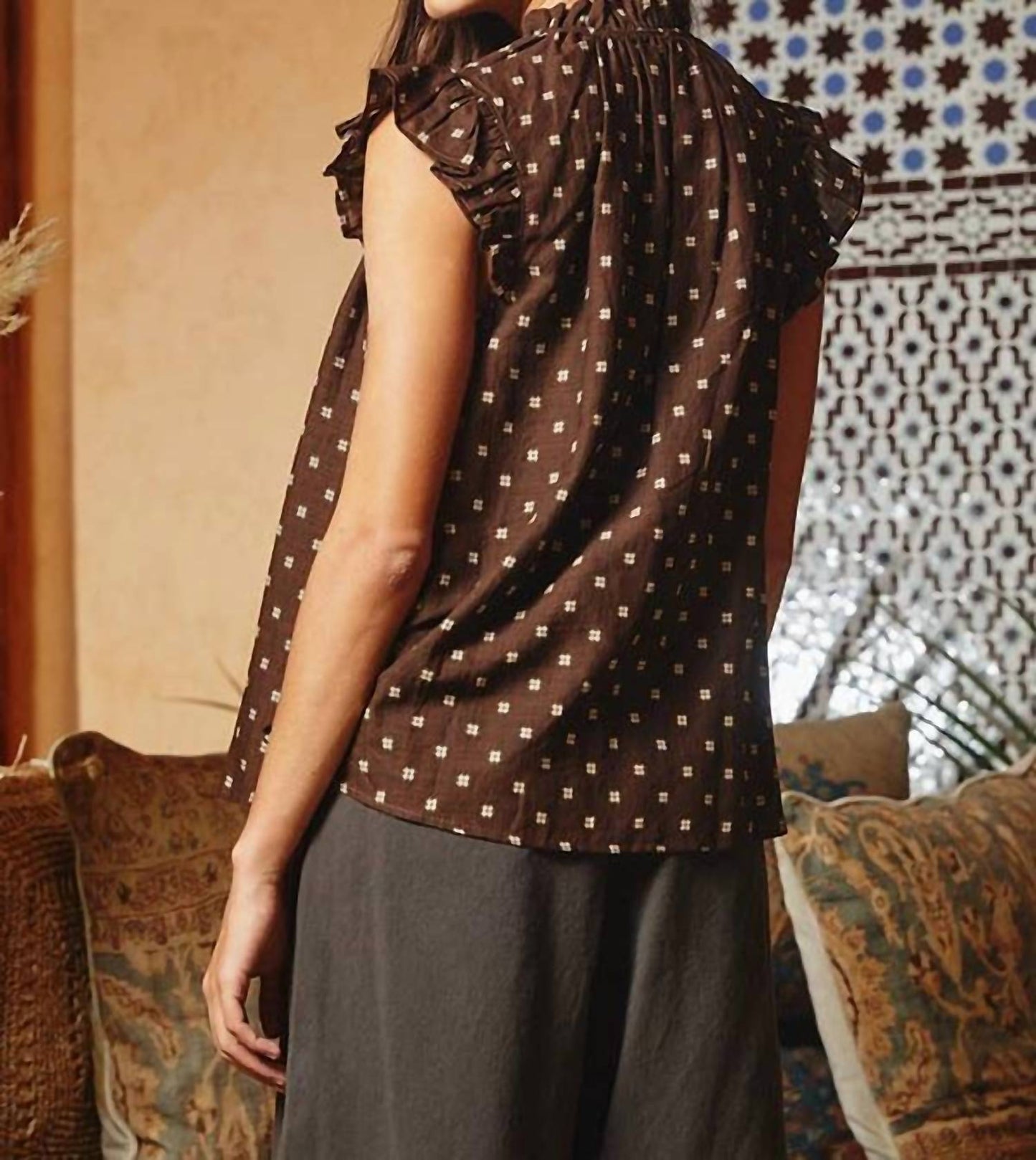 Bucketlist - Pretty Ruffle Neck And Shoulder Blouse