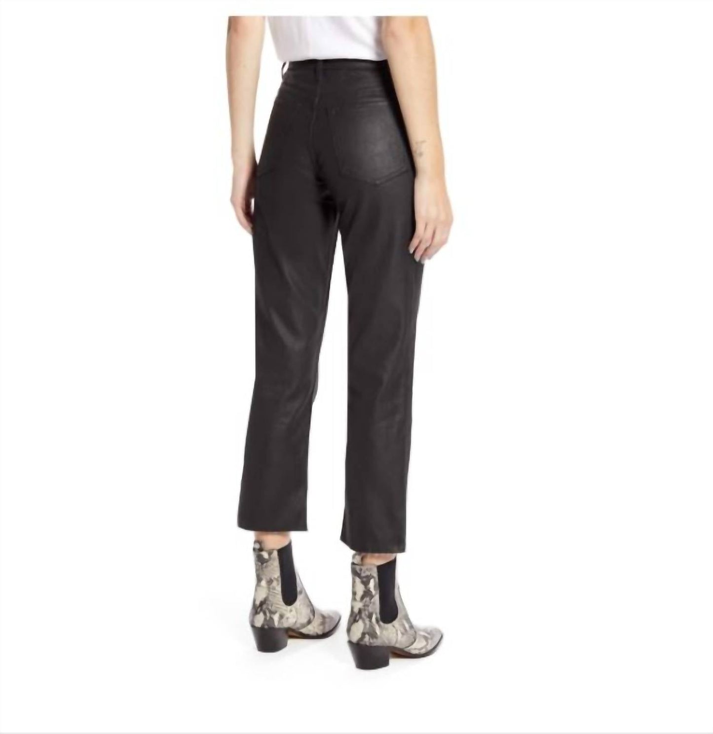Topshop - Coated High Rise Raw Hem Cropped Straight Leg Jeans