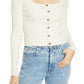Madewell Rosseau Square Neck Crop Cardigan Top in Heather Coconut, Size Large
