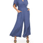 Papillon - Smocked Waist Short Sleeve Wide Leg Jumpsuit