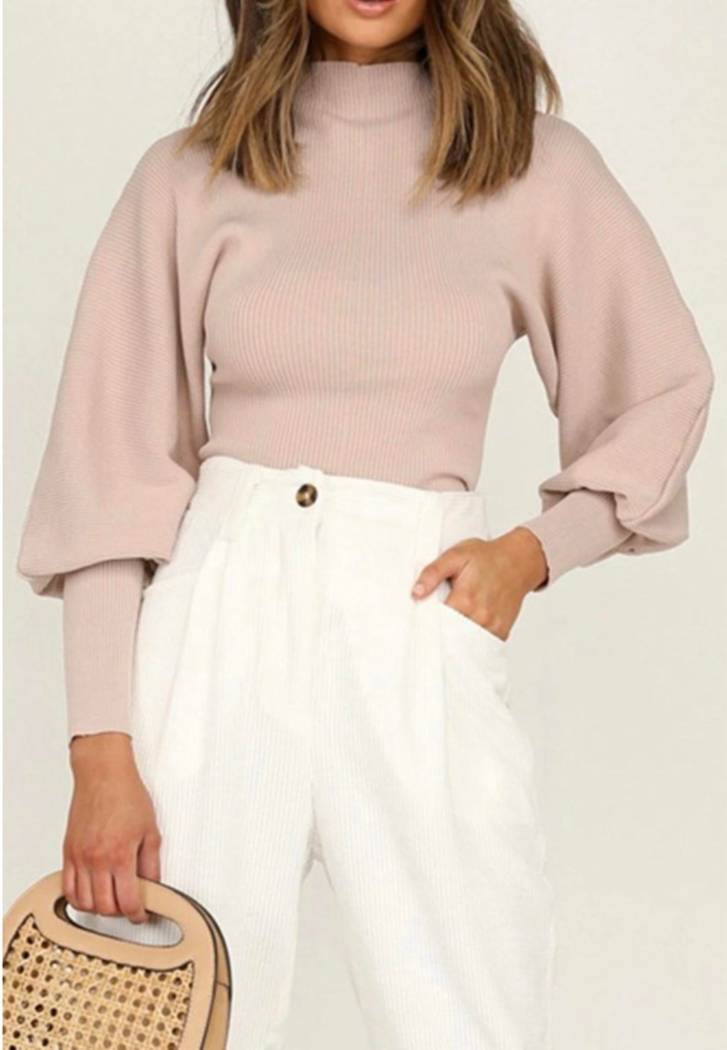 Esley Collection - Lovely mock neckline balloon sleeves top