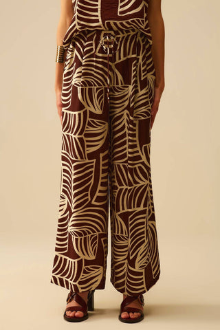 Q2 - Palm Print Drawstring Wide-leg Pant