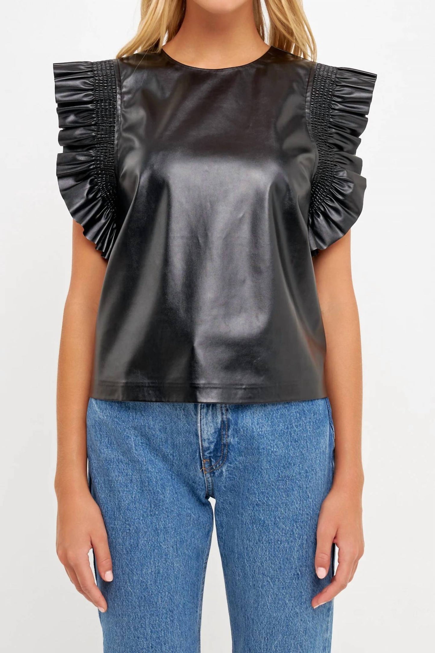 English Factory - Leather Ruffle Top