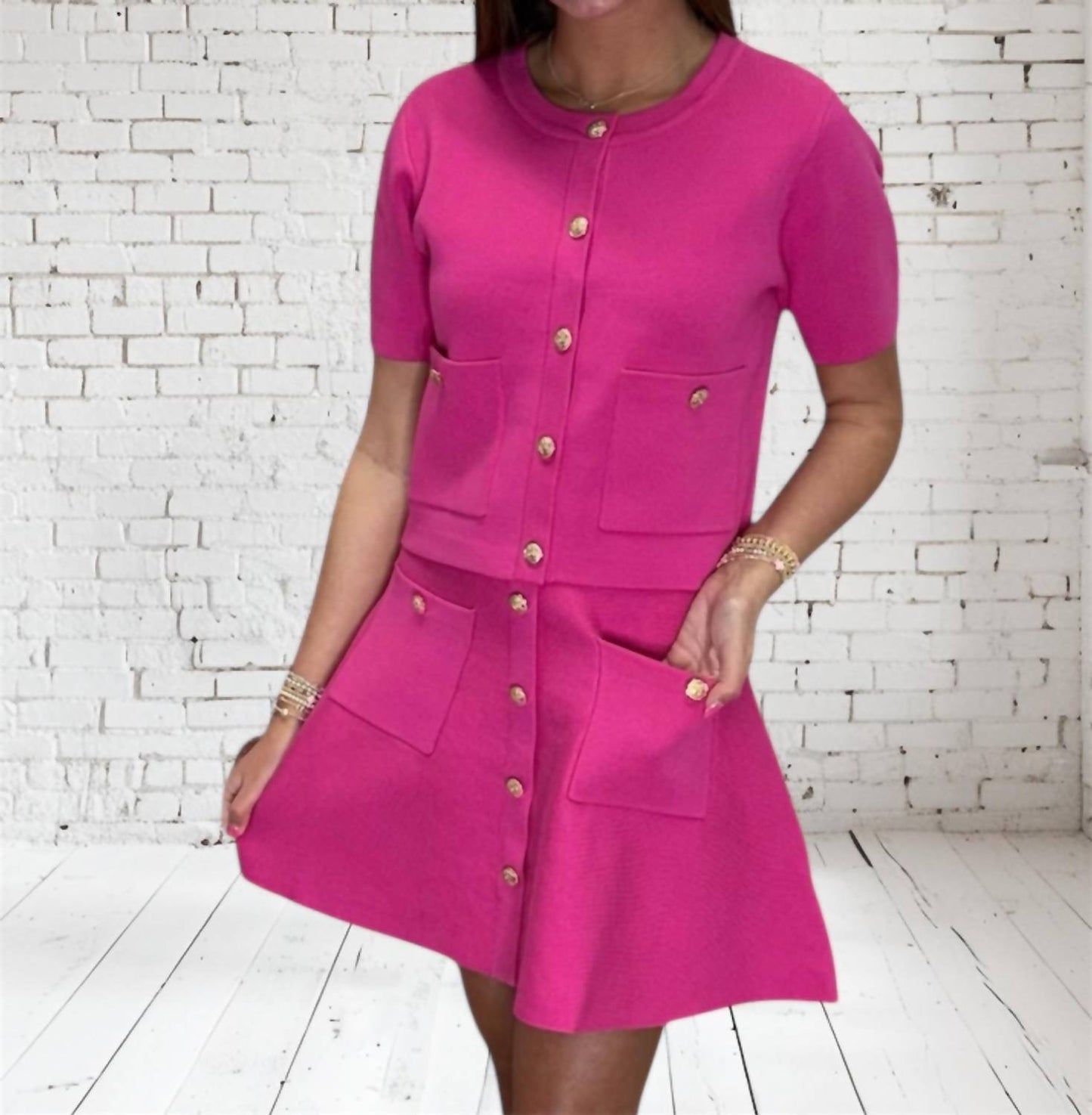 Entro - Women's Button Cardigan Skirt Set