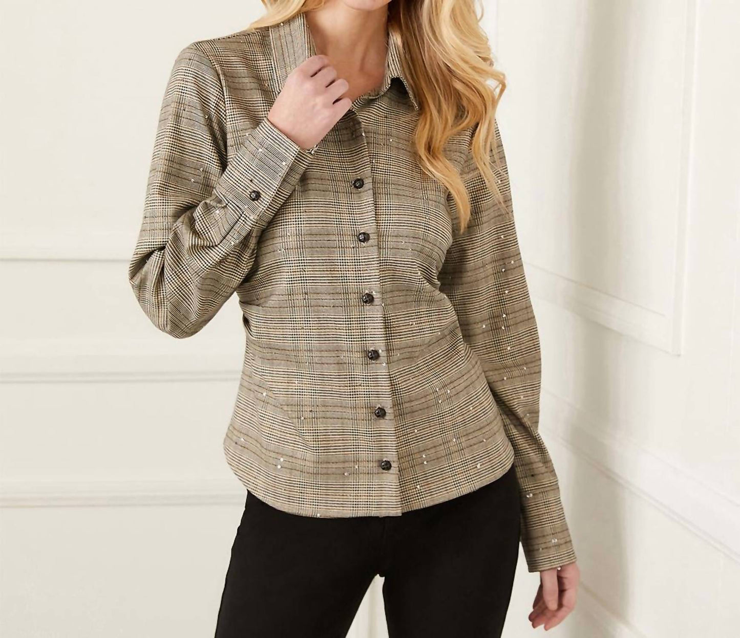 Karen Kane - Sequin Side-Pleat Shirt