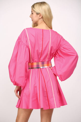 Fate - CONTRAST PIPING DETAIL BOATNECK FIT & FLARE DRESS / BELT