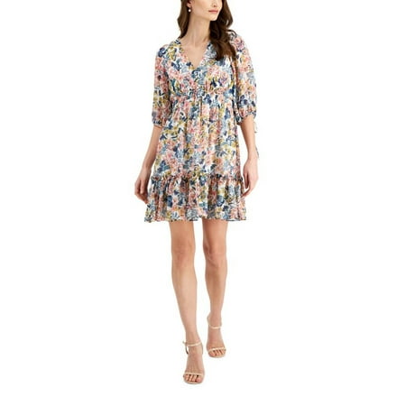 Taylor Women's Floral Print Smocked Waist A-Line Dress - White